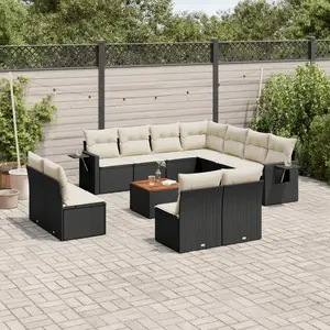 vidaXL Salon de jardin 12 pcs avec coussins noir résine tressée pas cher