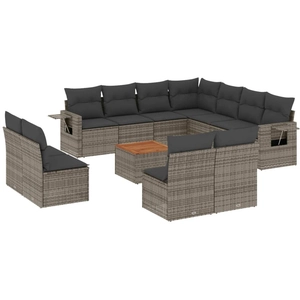 vidaXL Salon de jardin avec coussins 12 pcs gris résine tressée pas cher