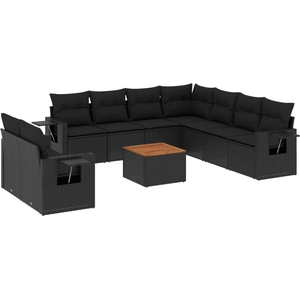 vidaXL Salon de jardin 10 pcs avec coussins noir résine tressée pas cher
