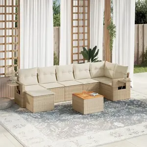 vidaXL Salon de jardin avec coussins 8 pcs beige résine tressée pas cher