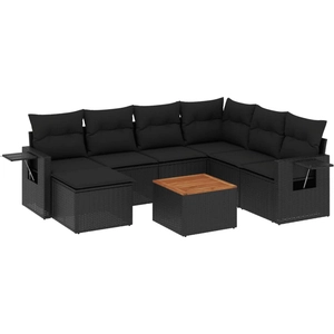 vidaXL Salon de jardin 8 pcs avec coussins noir résine tressée pas cher
