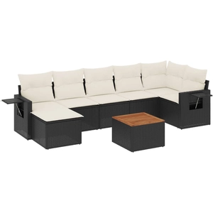 vidaXL Salon de jardin 8 pcs avec coussins noir résine tressée pas cher