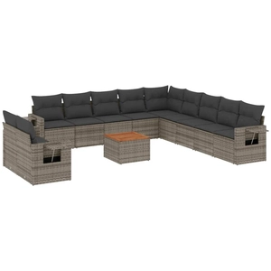 vidaXL Salon de jardin avec coussins 12 pcs gris résine tressée pas cher