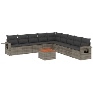 vidaXL Salon de jardin avec coussins 10 pcs gris résine tressée pas cher