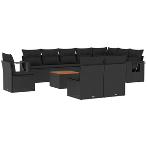 vidaXL Salon de jardin 11 pcs avec coussins noir résine tressée pas cher
