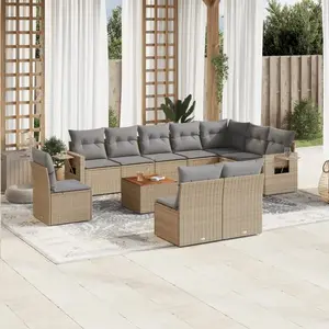 vidaXL Salon de jardin et coussins 11 pcs mélange beige résine tressée pas cher