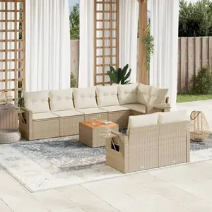 vidaXL Salon de jardin avec coussins 9 pcs beige résine tressée pas cher