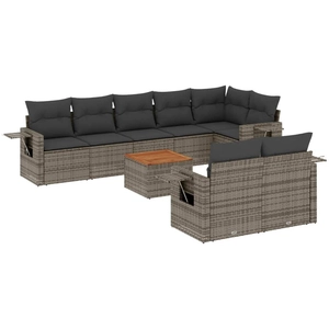 vidaXL Salon de jardin 9 pcs avec coussins gris résine tressée pas cher