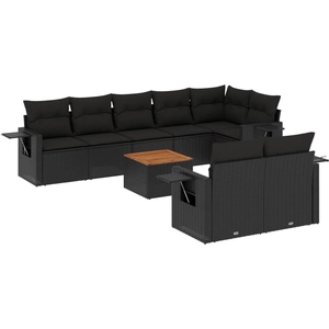 vidaXL Salon de jardin 9 pcs avec coussins noir résine tressée pas cher