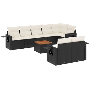 vidaXL Salon de jardin 9 pcs avec coussins noir résine tressée pas cher