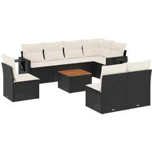 vidaXL Salon de jardin 9 pcs avec coussins noir résine tressée pas cher