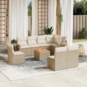 vidaXL Salon de jardin avec coussins 9 pcs beige résine tressée pas cher