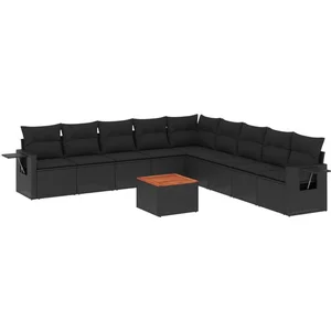 vidaXL Salon de jardin 10 pcs avec coussins noir résine tressée pas cher