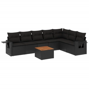 vidaXL Salon de jardin 8 pcs avec coussins noir résine tressée pas cher