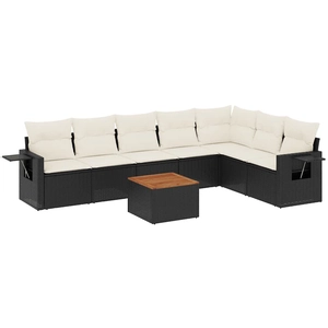 vidaXL Salon de jardin 8 pcs avec coussins noir résine tressée pas cher