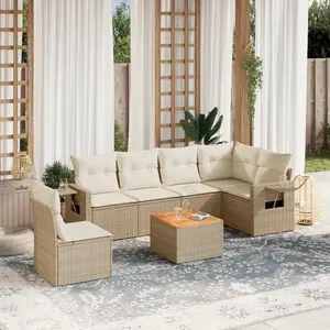 vidaXL Salon de jardin avec coussins 7 pcs beige résine tressée pas cher