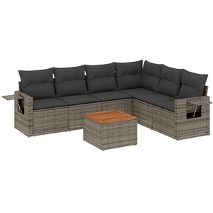 vidaXL Salon de jardin avec coussins 7 pcs gris résine tressée pas cher