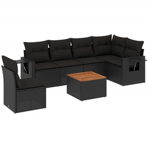 vidaXL Salon de jardin 7 pcs avec coussins noir résine tressée pas cher
