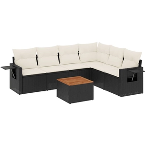 vidaXL Salon de jardin 7 pcs avec coussins noir résine tressée pas cher