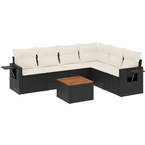 vidaXL Salon de jardin 7 pcs avec coussins noir résine tressée pas cher