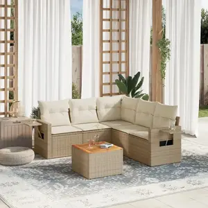 vidaXL Salon de jardin avec coussins 6 pcs beige résine tressée pas cher