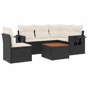 vidaXL Salon de jardin 6 pcs avec coussins noir résine tressée pas cher