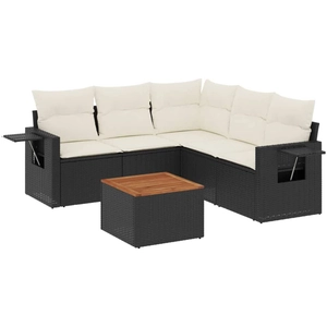 vidaXL Salon de jardin 6 pcs avec coussins noir résine tressée pas cher