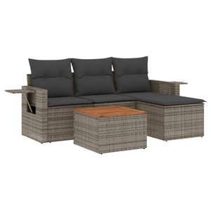 vidaXL Salon de jardin 5 pcs avec coussins gris résine tressée pas cher