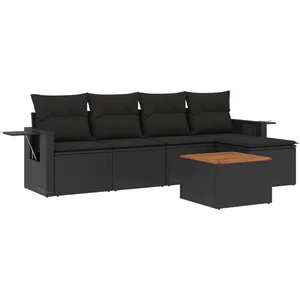 vidaXL Salon de jardin 6 pcs avec coussins noir résine tressée pas cher