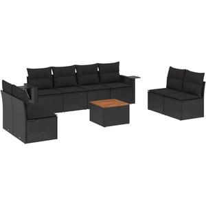 vidaXL Salon de jardin 9 pcs avec coussins noir résine tressée pas cher
