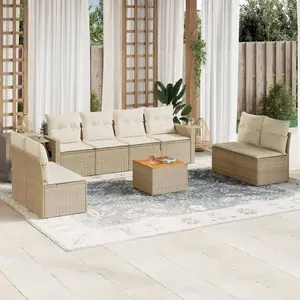 vidaXL Salon de jardin avec coussins 9 pcs beige résine tressée pas cher