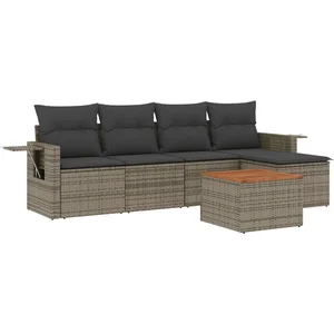 vidaXL Salon de jardin 6 pcs avec coussins gris résine tressée pas cher