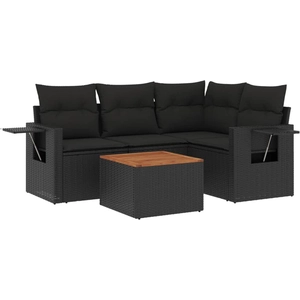 vidaXL Salon de jardin 5 pcs avec coussins noir résine tressée pas cher
