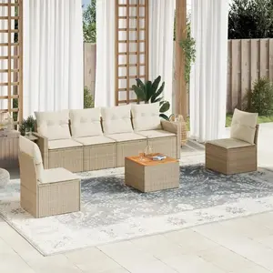 vidaXL Salon de jardin avec coussins 7 pcs beige résine tressée pas cher