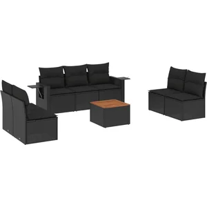 vidaXL Salon de jardin 8 pcs avec coussins noir résine tressée pas cher