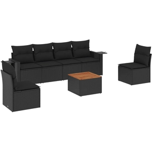 vidaXL Salon de jardin 7 pcs avec coussins noir résine tressée pas cher