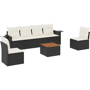 vidaXL Salon de jardin 7 pcs avec coussins noir résine tressée pas cher
