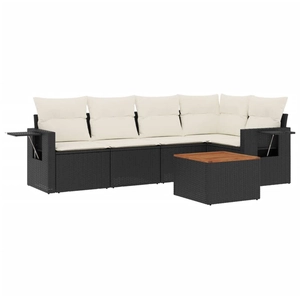 vidaXL Salon de jardin 6 pcs avec coussins noir résine tressée pas cher