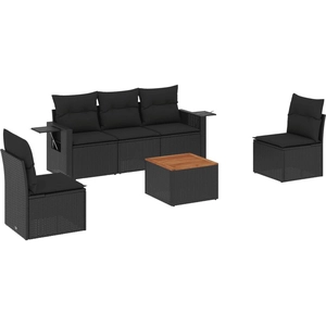 vidaXL Salon de jardin 6 pcs avec coussins noir résine tressée pas cher