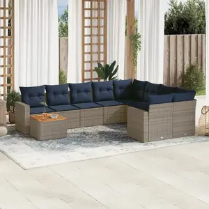 vidaXL Vidaxl Salon De Jardin 10 Pcs Avec Coussins Gris Résine Tressée pas cher