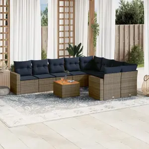vidaXL Vidaxl Salon De Jardin 10 Pcs Avec Coussins Gris Résine Tressée pas cher