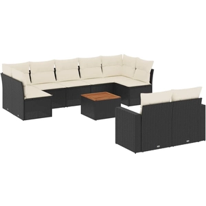 vidaXL Salon de jardin 10 pcs avec coussins noir résine tressée pas cher