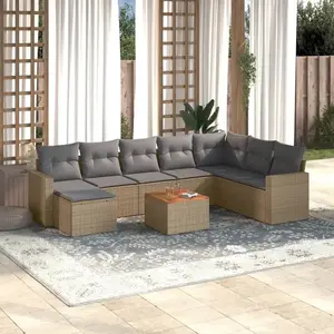 vidaXL Salon de jardin avec coussins 9pcs mélange beige résine tressée pas cher