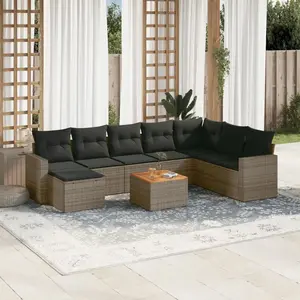 vidaXL - 9-delige - Loungeset - met - kussens - poly - rattan - grijs pas cher