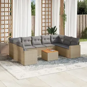 vidaXL Salon de jardin et coussins 10 pcs mélange beige résine tressée pas cher