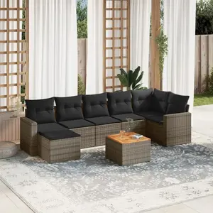 vidaXL Salon de jardin 8 pcs avec coussins gris résine tressée pas cher