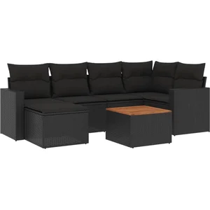 vidaXL Salon de jardin 7 pcs avec coussins noir résine tressée pas cher