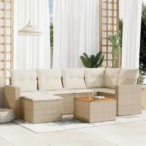 vidaXL Salon de jardin avec coussins 7 pcs beige résine tressée pas cher