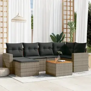 vidaXL Salon de jardin avec coussins 7 pcs gris résine tressée pas cher