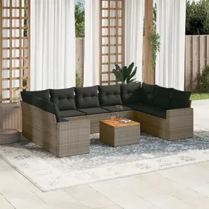 vidaXL Salon de jardin avec coussins 10 pcs gris résine tressée pas cher